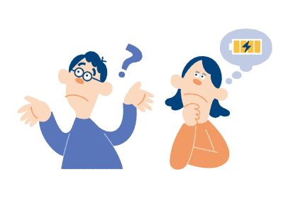 【大阪万博】自動給電バス内広告用イラスト 疑問に思う男女のイラスト